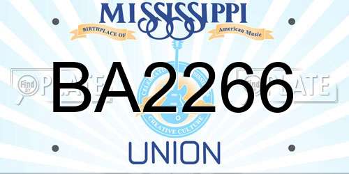 BA2266 Mississippi License Plate