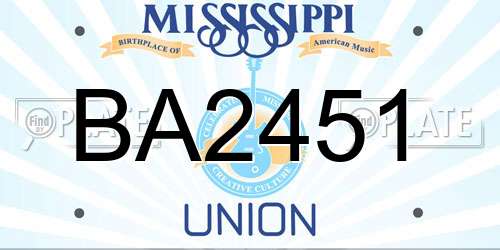 BA2451 Mississippi License Plate