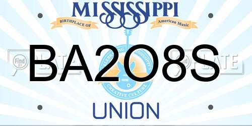 BA2O8S Mississippi License Plate