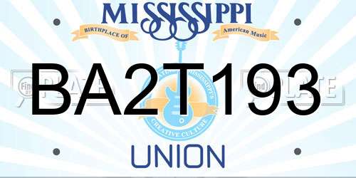 BA2T193 Mississippi License Plate