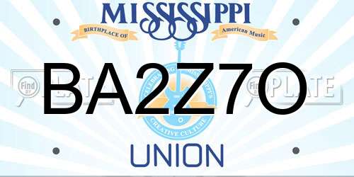 BA2Z7O Mississippi License Plate