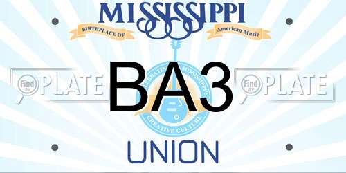 BA3 Mississippi License Plate