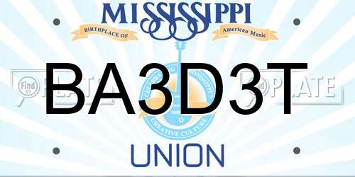 BA3D3T Mississippi License Plate