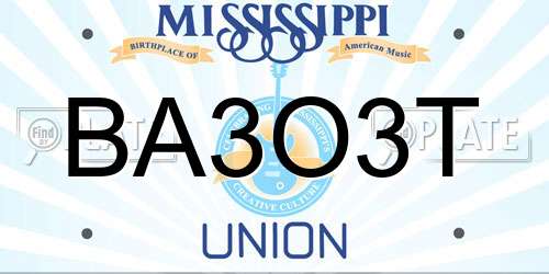 BA3O3T Mississippi License Plate