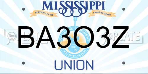 BA3O3Z Mississippi License Plate