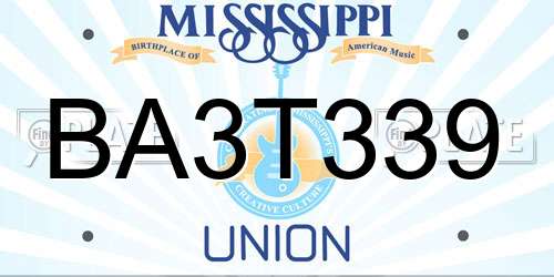 BA3T339 Mississippi License Plate