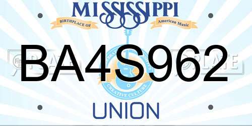 BA4S962 Mississippi License Plate