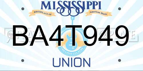 BA4T949 Mississippi License Plate