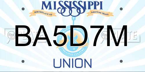BA5D7M Mississippi License Plate