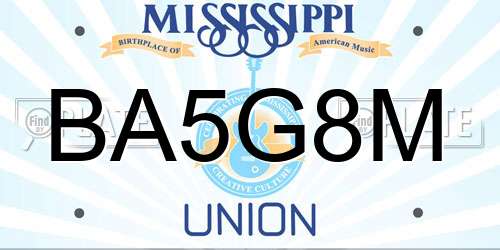 BA5G8M Mississippi License Plate