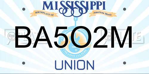 BA5O2M Mississippi License Plate