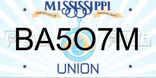 BA5O7M Mississippi License Plate