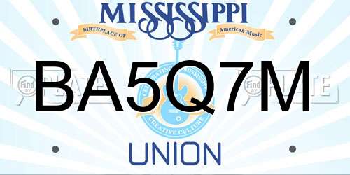 BA5Q7M Mississippi License Plate