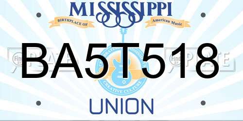 BA5T518 Mississippi License Plate