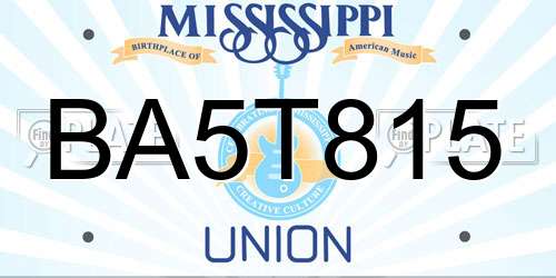 BA5T815 Mississippi License Plate