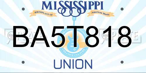 BA5T818 Mississippi License Plate