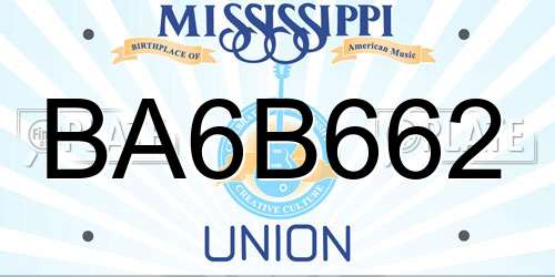 BA6B662 Mississippi License Plate