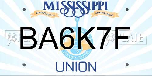 BA6K7F Mississippi License Plate