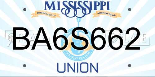 BA6S662 Mississippi License Plate