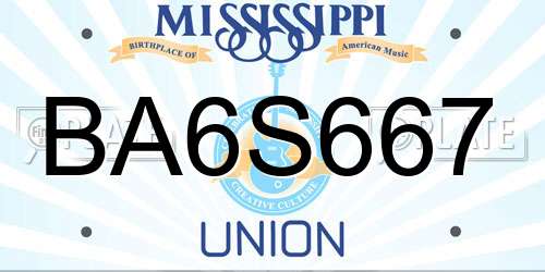 BA6S667 Mississippi License Plate