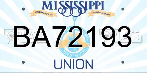 BA72193 Mississippi License Plate