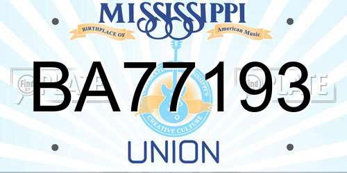 BA77193 Mississippi License Plate