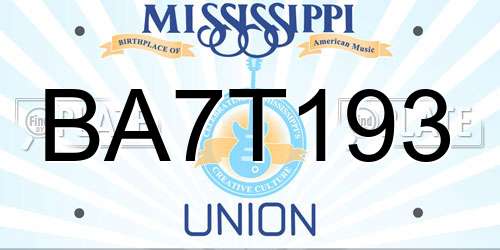 BA7T193 Mississippi License Plate