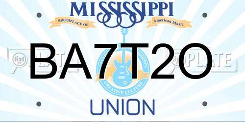 BA7T2O Mississippi License Plate
