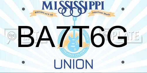 BA7T6G Mississippi License Plate