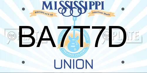 BA7T7D Mississippi License Plate