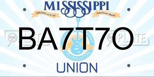 BA7T7O Mississippi License Plate