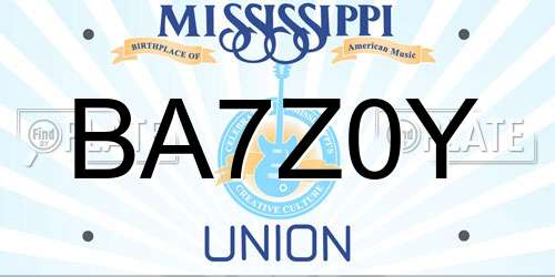 BA7Z0Y Mississippi License Plate