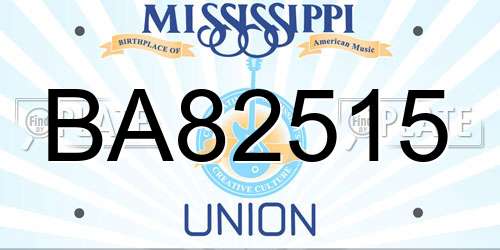 BA82515 Mississippi License Plate