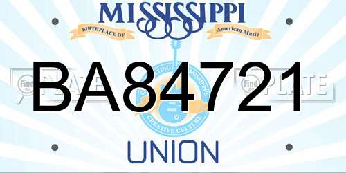 BA84721 Mississippi License Plate
