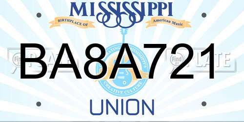 BA8A721 Mississippi License Plate
