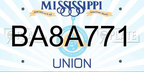 BA8A771 Mississippi License Plate