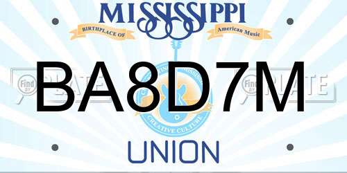 BA8D7M Mississippi License Plate