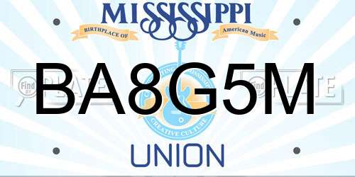 BA8G5M Mississippi License Plate
