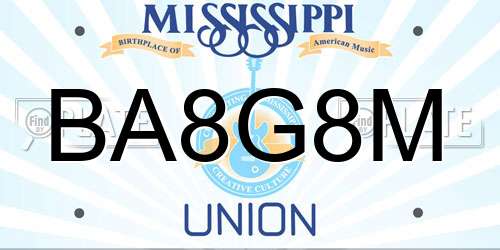 BA8G8M Mississippi License Plate