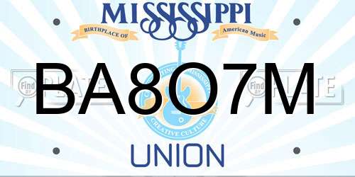 BA8O7M Mississippi License Plate