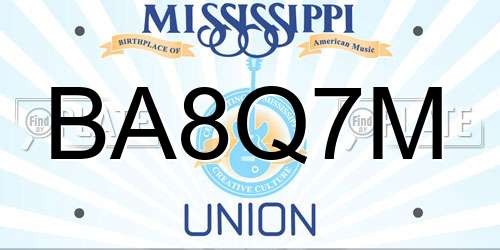 BA8Q7M Mississippi License Plate