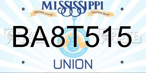 BA8T515 Mississippi License Plate