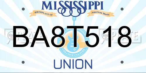 BA8T518 Mississippi License Plate