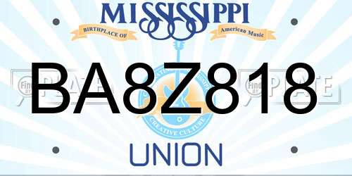 BA8Z818 Mississippi License Plate