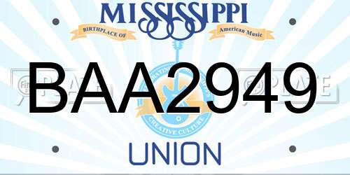 BAA2949 Mississippi License Plate