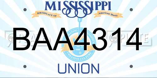 BAA4314 Mississippi License Plate