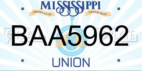 BAA5962 Mississippi License Plate