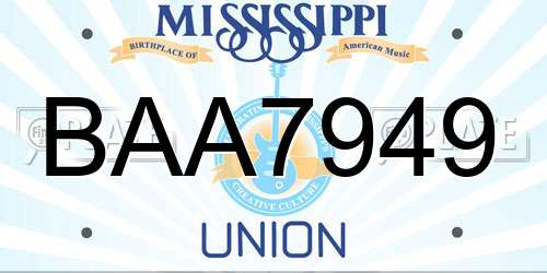BAA7949 Mississippi License Plate