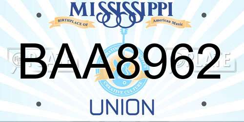 BAA8962 Mississippi License Plate