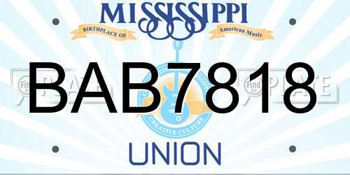BAB7818 Mississippi License Plate